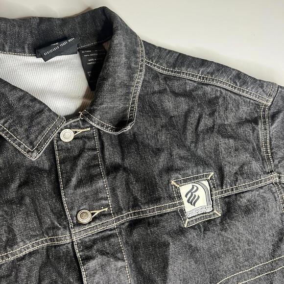 Rocawear Denim Jacket XL Black Jean Coat Hip Hop Streetwear Y2K 90s Style - Picture 8 of 9
